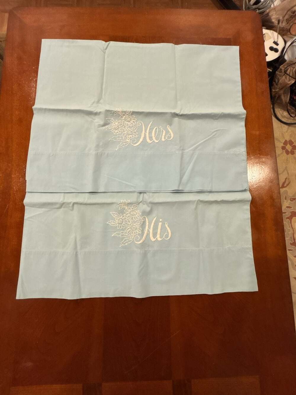 Vintage Cannon Percale Combsspun His and Hers Pillowcases Light Blue Set of 2